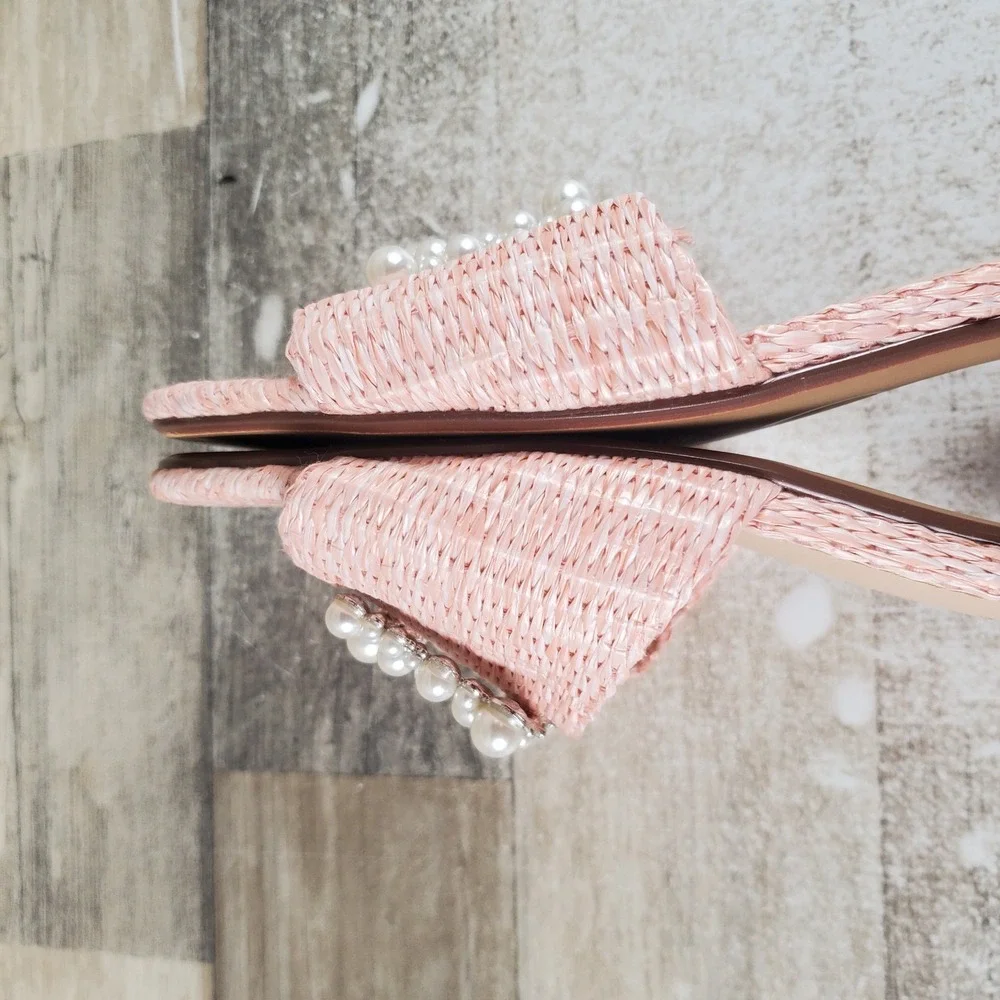 Journee Collection Justina Womens Sandal‎ Sz 8 M Pink Beaded Slip On Block Heel